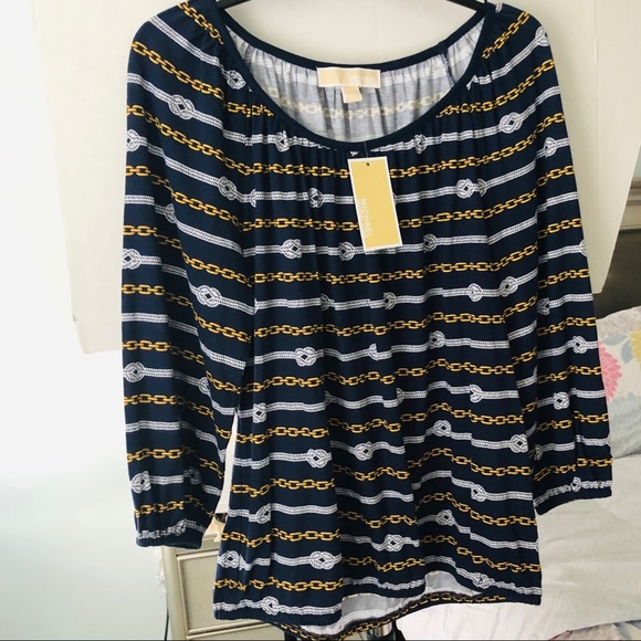 Michael Kors✨Navy Chain Link Print Top - Picture 2 of 9
